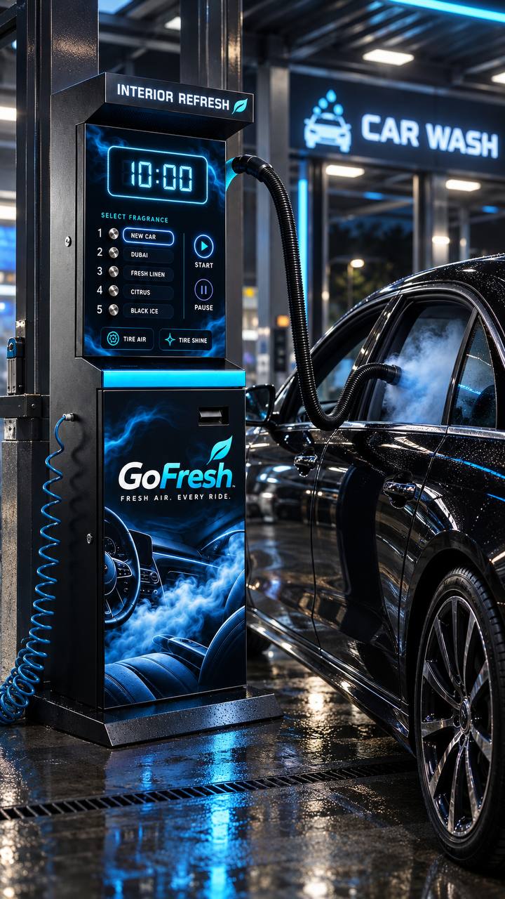 Close view of the GoFresh wand inserted into a car window